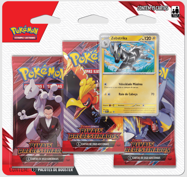 Blister Triplo Pokemon Zebstrika Escarlate e Violeta 10 Rivais Predestinados