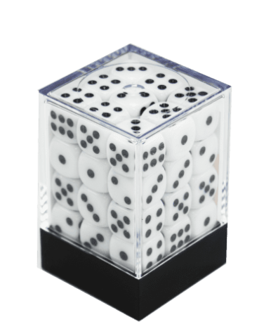 Torre de Dados 12mm – Opaco Branco e Preto com Estojo Acrílico (36 unidades)